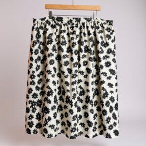 Sweet Salt Black White Floral Print Midi Skirt Modest Elastic Waist XXL